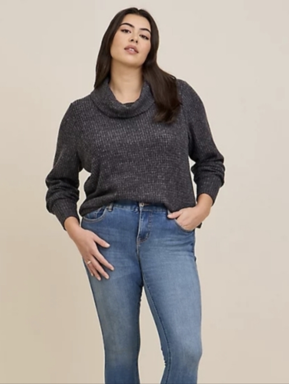 Torrid Waffle Knit Cowl Neck Sweater, Color Charcoal Grey Size 00